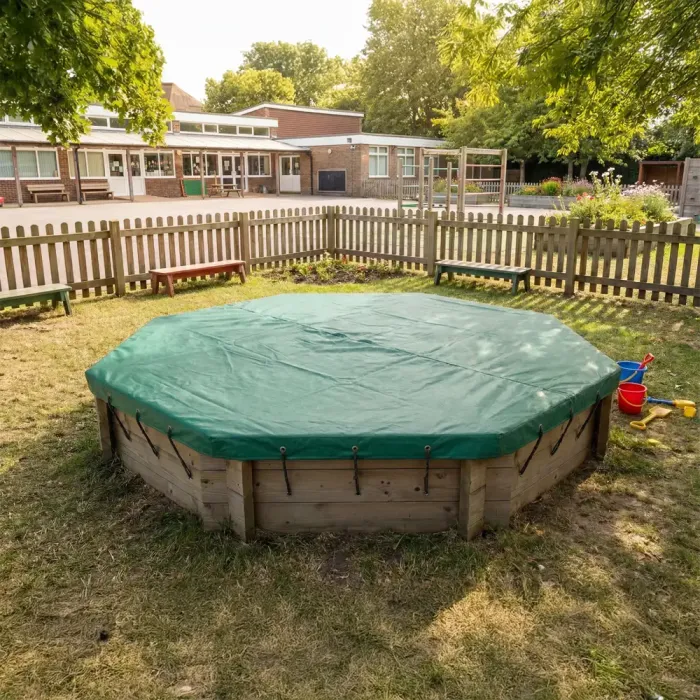 Wooden Sandpit - 8ft Octagonal – 429mm Height – 44mm Thick Wall inc Tarpaulin Cover