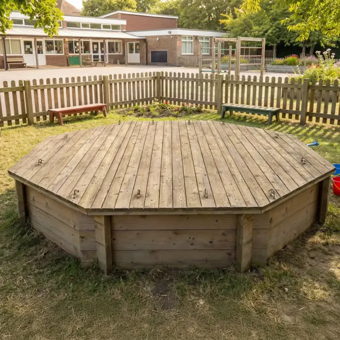 Wooden Sandpit - 8ft Octagonal – 429mm Height – 44mm Thick Wall - Inc Heavy Duty Lid