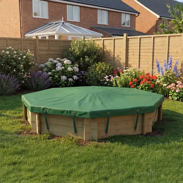Wooden Sandpit - 8ft Octagonal – 429mm Height – 27mm Thick Wall - Inc Tarpaulin Cover