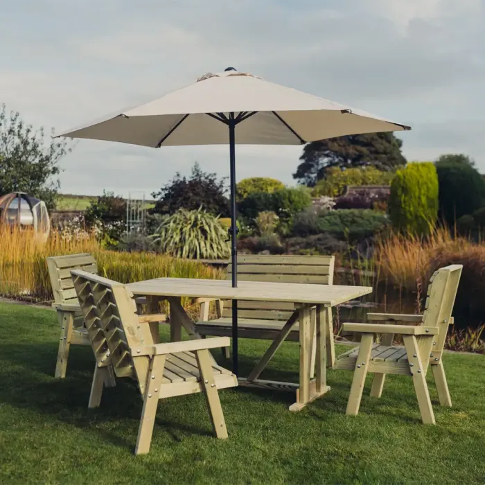 Clover 6 Seater Table Set with 2 of 2 Seater Benches and 2 Chairs