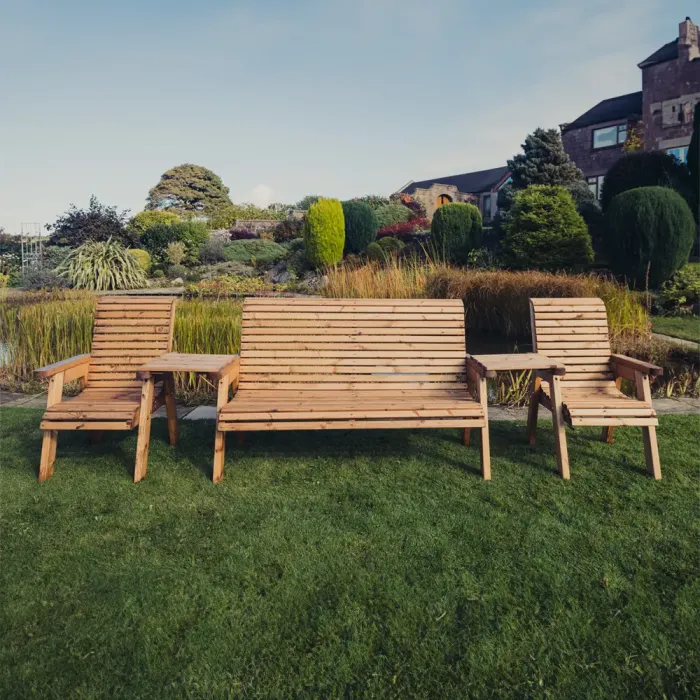 Valley Straight 5 Seater Set - 1 of 3 Seater Bench and 2 of 1 Seater Chairs and Tray