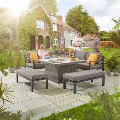 Tutbury Firepit Table with Corner Sofa and 2 Large Benches